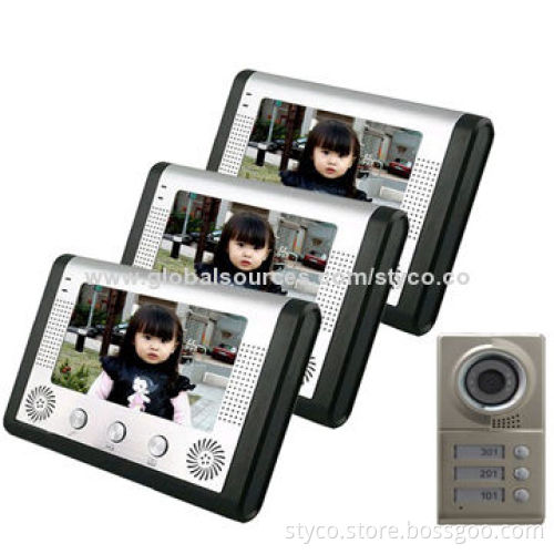 7-inch Monitor Video Intercom System, Works for 3 Families, 3 Monitors and 1 Camera
